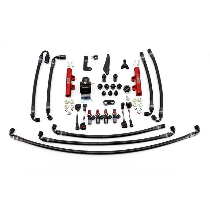 IAG Performance PTFE Flex Fuel System Kit with Injectors Lines FPR Red Fuel Rails 08-21 STI 1050cc - IAG-AFD-2610RD