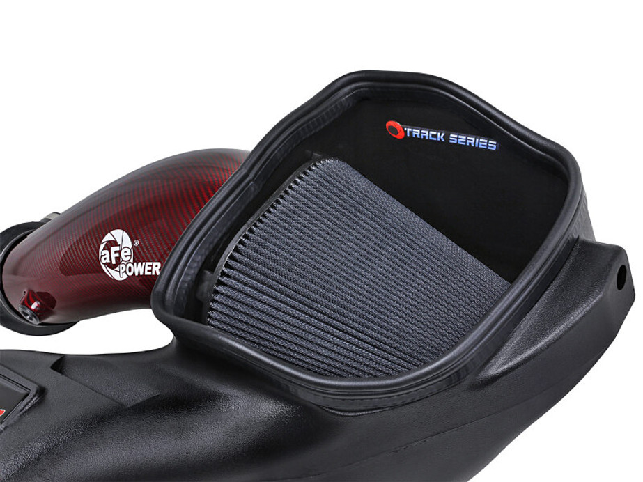aFe 23-24 Ford F150 Raptor R V8 5.2L Supercharged Red Carbon Track Series Air Intake w/ P5R Filter - 57-10030KR Photo - Close Up