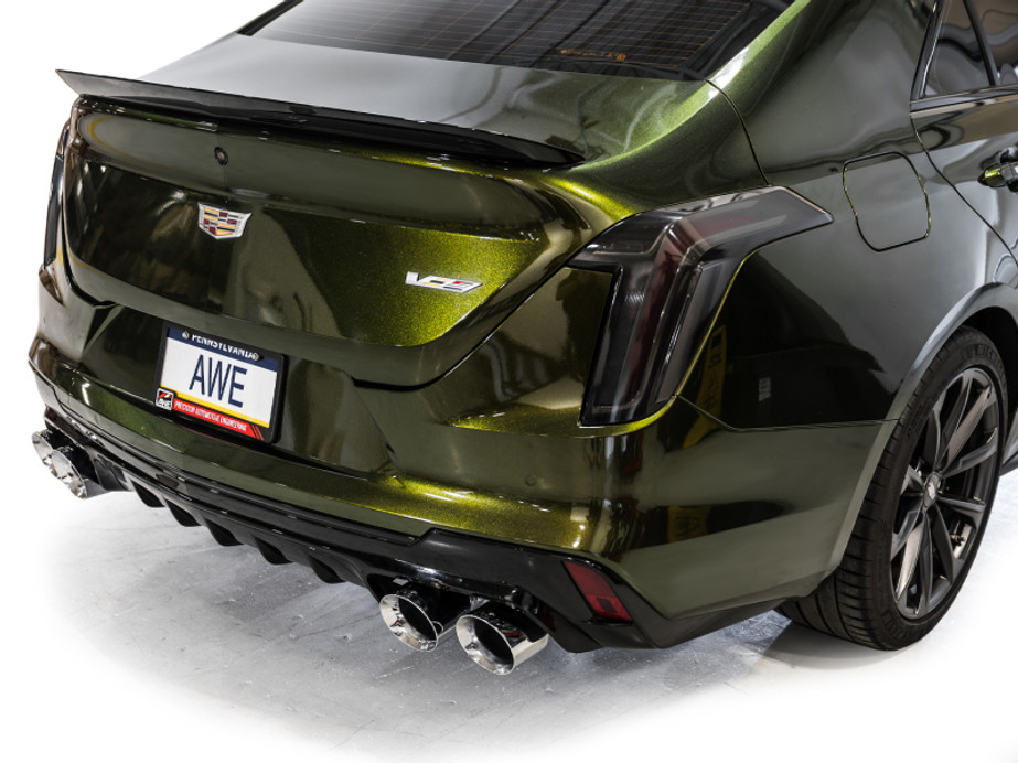 AWE Tuning 2021+ Cadillac CT4-V Blackwing SwitchPath Exhaust - Chrome Silver Tips - 3025-42436 Photo - Mounted
