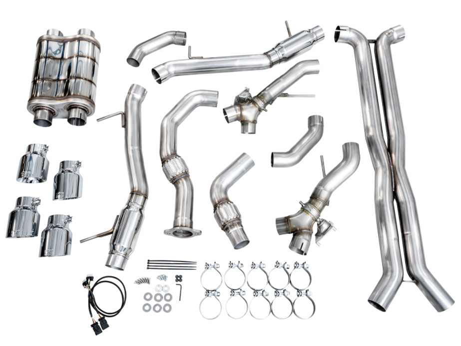 AWE Tuning 2021+ Cadillac CT4-V Blackwing SwitchPath Exhaust - Chrome Silver Tips - 3025-42436 Photo - out of package
