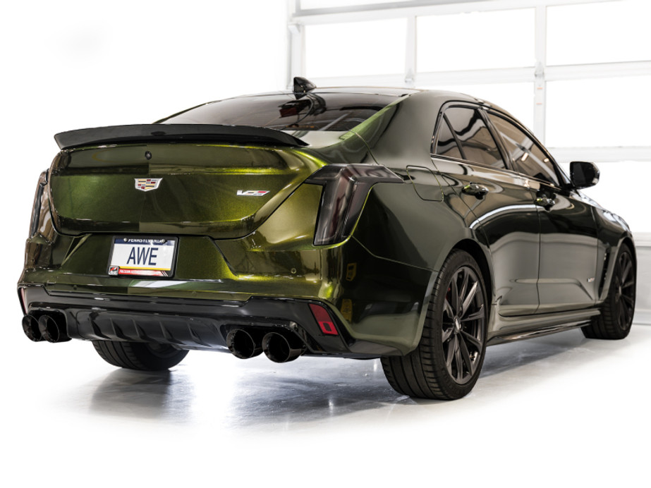 AWE Tuning 2021+ Cadillac CT4-V Blackwing SwitchPath Exhaust - Diamond Black Tips - 3025-43436 Photo - Mounted
