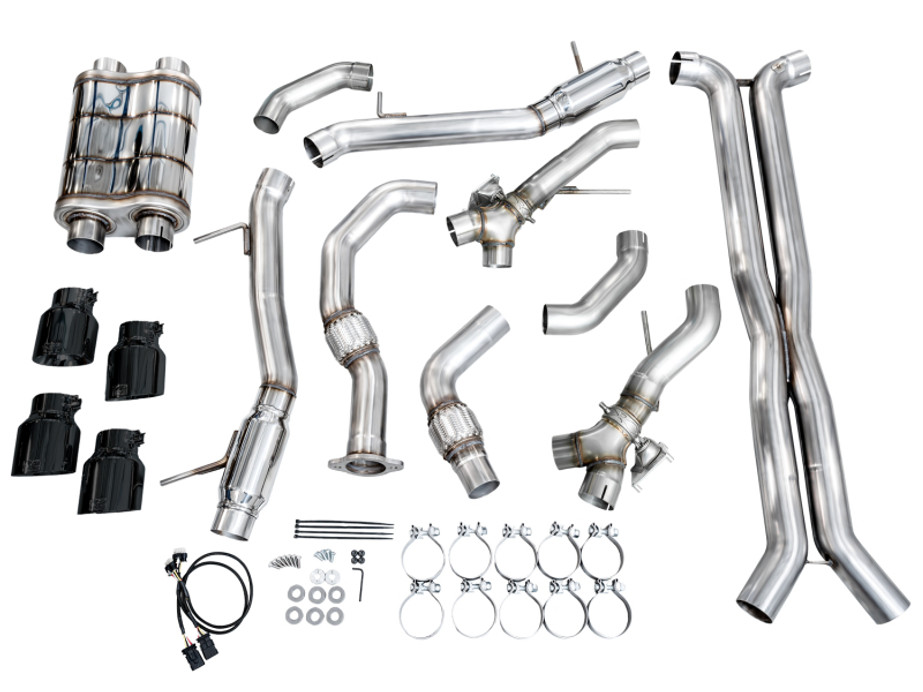 AWE Tuning 2021+ Cadillac CT4-V Blackwing SwitchPath Exhaust - Diamond Black Tips - 3025-43436 Photo - out of package