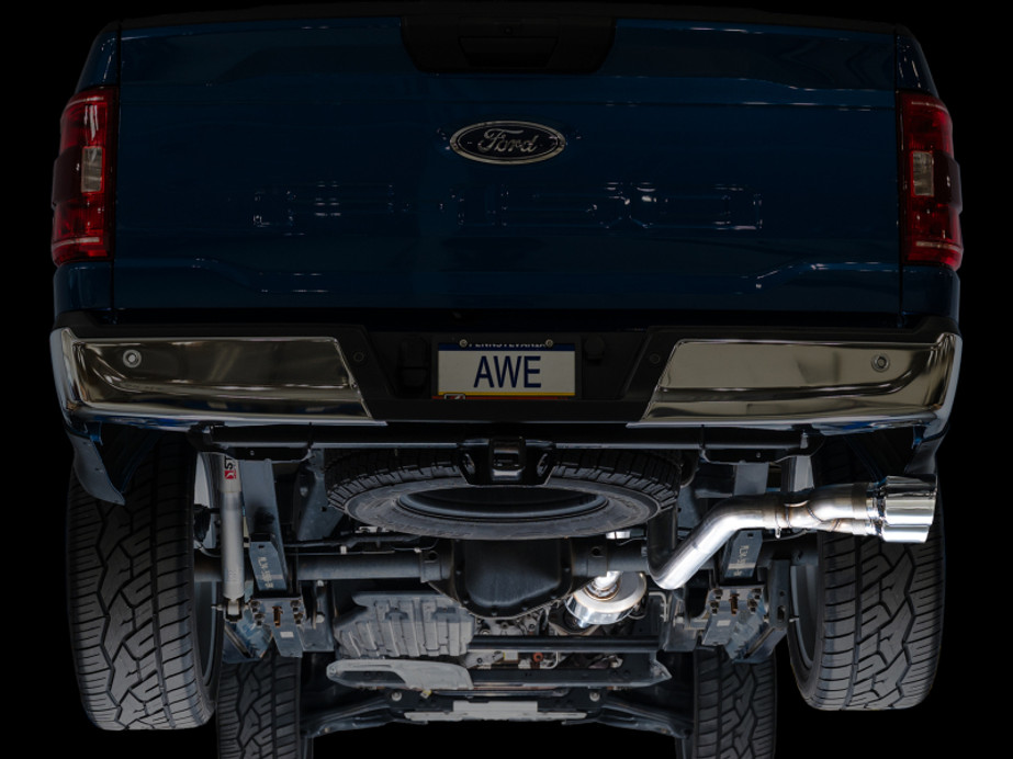 AWE 21-25 Ford F150 (14th Gen Reg Cab) Cat-Back Exhaust - 4.5in Dual Side Exit Chrome Tips - 3015-32145 Photo - Mounted
