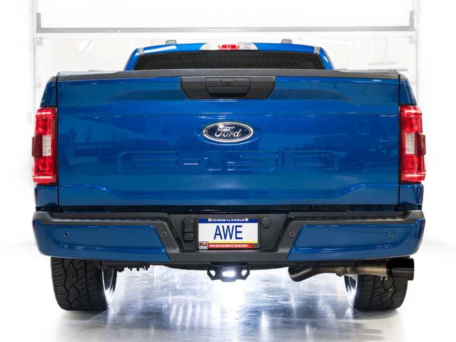 AWE 21-25 Ford F150 (14th Gen Reg Cab) Cat-Back Exhaust - 4.5in Dual Side Exit Diamond Black Tips - 3015-33145 Photo - Mounted