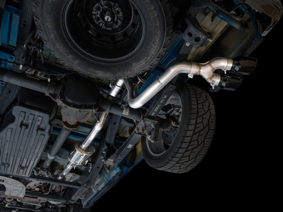 AWE 21-25 Ford F150 (14th Gen Reg Cab) Cat-Back Exhaust - 4.5in Dual Side Exit Diamond Black Tips - 3015-33145 Photo - Mounted