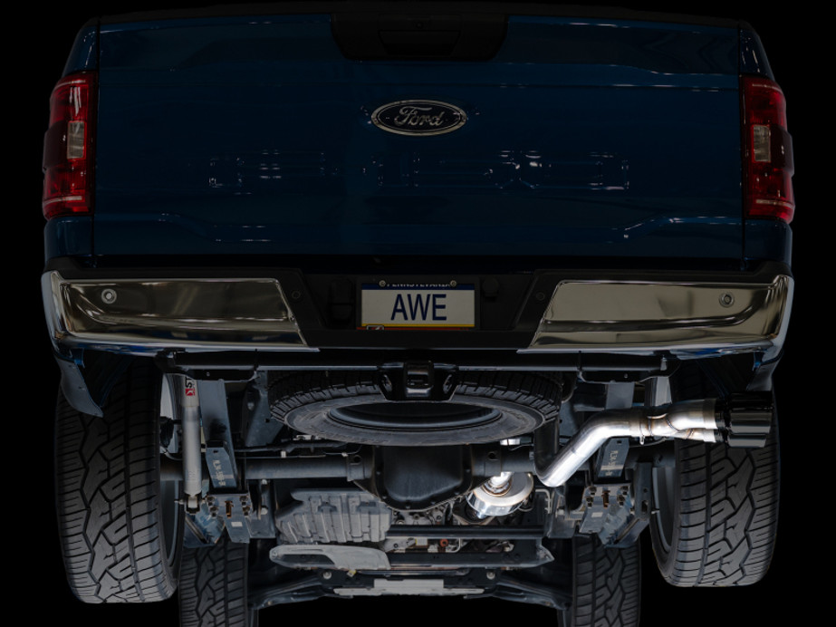 AWE 21-25 Ford F150 (14th Gen Reg Cab) Cat-Back Exhaust - 4.5in Dual Side Exit Diamond Black Tips - 3015-33145 Photo - Mounted