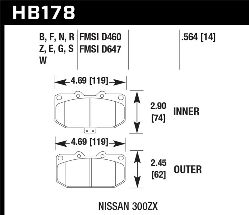 Hawk 06-07 WRX / 89-96 Nissan 300ZX / 89-93 Skyline GT-R HPS Street Front Brake Pads - HB178F.564