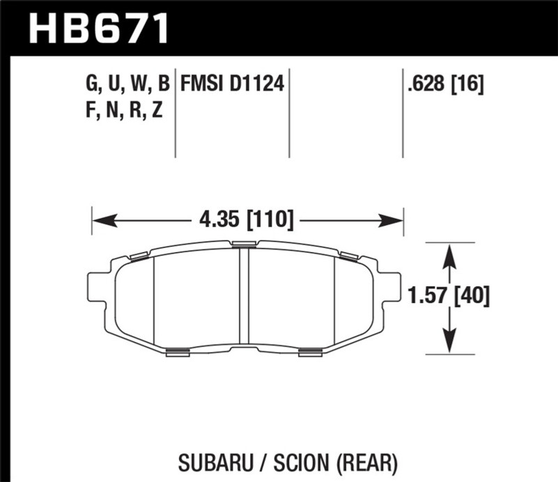 Hawk 13 Scion FR-S / 13 Subaru BRZ/10-12 Legacy 2.5 GT/3.6R DTC-60 Race Rear Brake Pads - HB671G.628