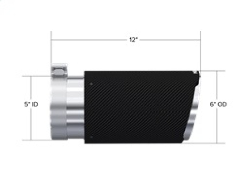 MBRP Universal Carbon Fiber Tip 6in OD/5in Inlet/12in L - Angle Cut Tip - T5075CF Technical Drawing
