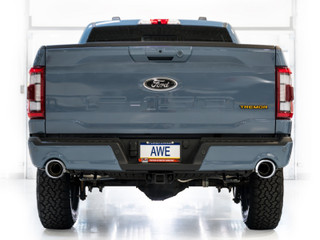AWE Tuning 2021+ Ford F150 Tremor w/ Bumper Cutouts 0FG Resonated Catback w/ Chrome Silver Tips - 3015-32402 Photo - Mounted