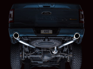 AWE Tuning 2021+ Ford F150 Tremor w/ Bumper Cutouts 0FG Resonated Catback w/ Chrome Silver Tips - 3015-32402 Photo - Mounted