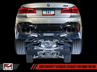 AWE Tuning 18-19 BMW F90 M5 SwitchPatch Cat-Back Exhaust- Black Diamond Tips - 3025-43066 Photo - out of package