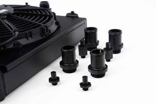 CSF Universal Half Radiator w/-16AN & Slip-On Fittings/12in SPAL Fan & Shroud - Black Finish - 2858XB