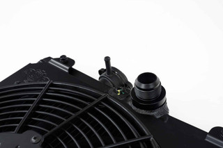 CSF Universal Half Radiator w/-16AN & Slip-On Fittings/12in SPAL Fan & Shroud - Black Finish - 2858XB