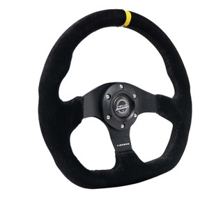 NRG Reinforced Steering Wheel (320mm) Sport Suede Flat Bottom w/ Yellow Center Mark - RST-024MB-S-Y Photo - Close Up