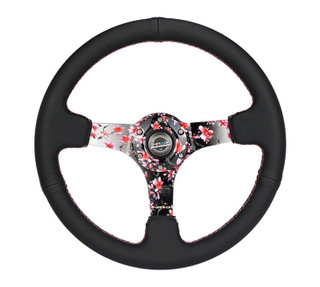 NRG Reinforced Steering Wheel (350mm/3in.) Hydro Dipped Sakura Floral w/ Pink Suede Black Stitch - RST-036SAK-R Photo - Primary