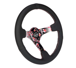 NRG Reinforced Steering Wheel (350mm/3in.) Hydro Dipped Sakura Floral w/ Pink Suede Black Stitch - RST-036SAK-R Photo - Close Up