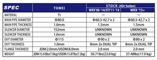Tomei Expreme Full Titanium Catback Exhaust Subaru Sedan 2011-2021 WRX & 2008-2021 STi - TB6090-SB02C