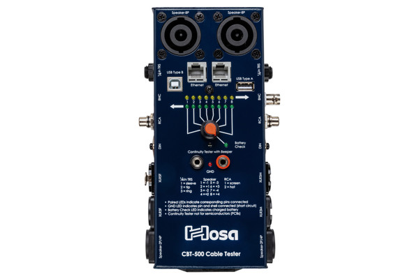 Hosa CBT-500 Cable Tester for Audio & Data RCA XLR DIN BNC Speak-ON USB CAT-X 1/4"