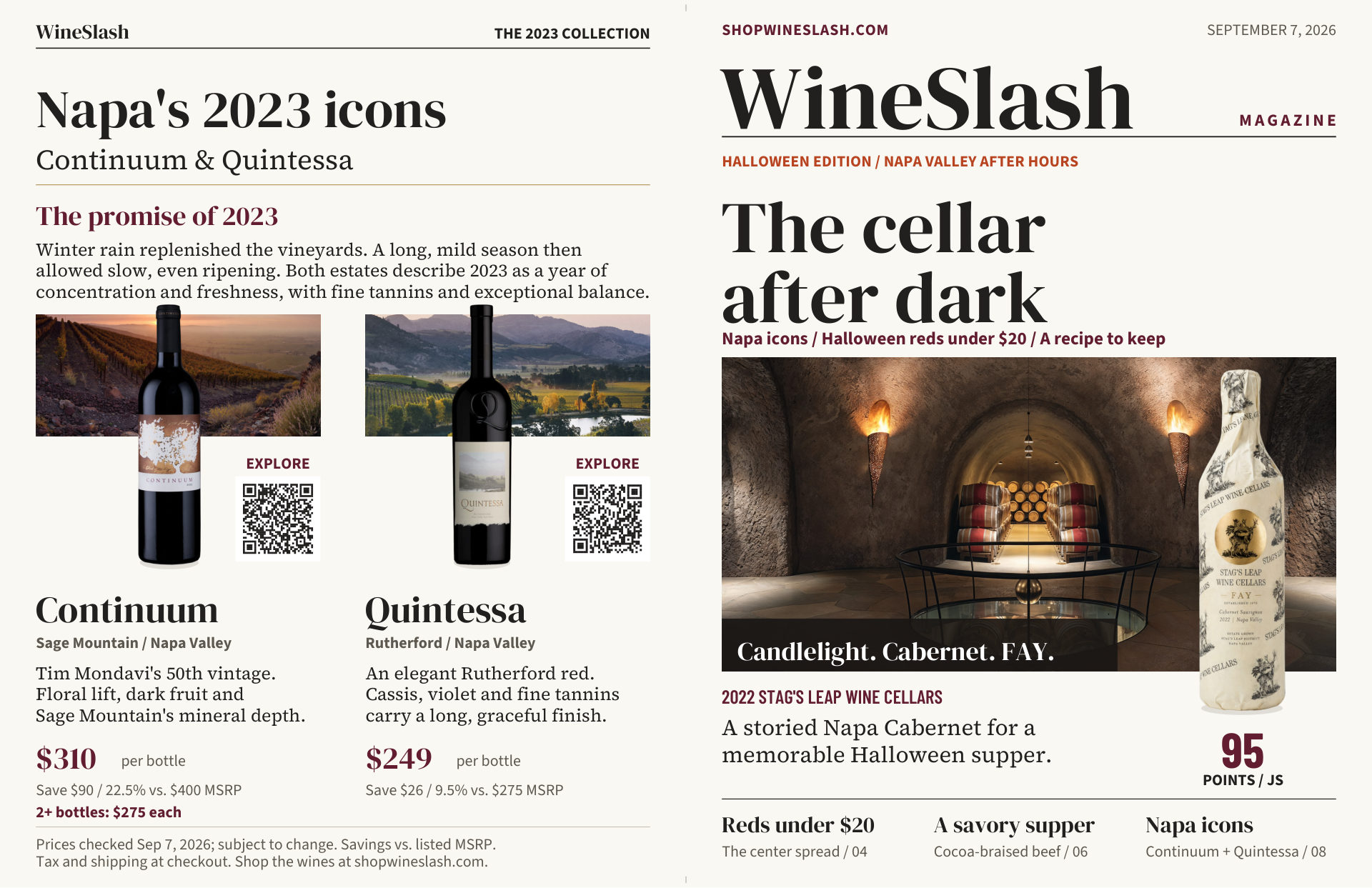 WineSlash Halloween magazine cover and back — The cellar after dark