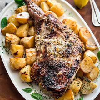 Traditional Greek Roasted Lamb and Potatoes