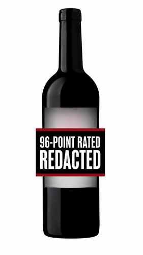 2023 mystery 96-point-rated Napa Valley Cabernet bottle with large redacted banner