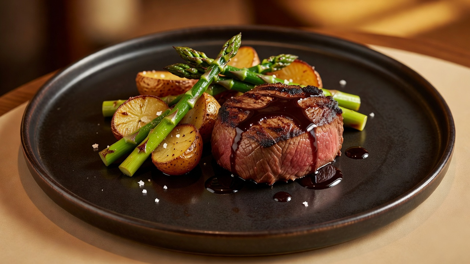 Port wine balsamic filet mignon, food-only editorial image