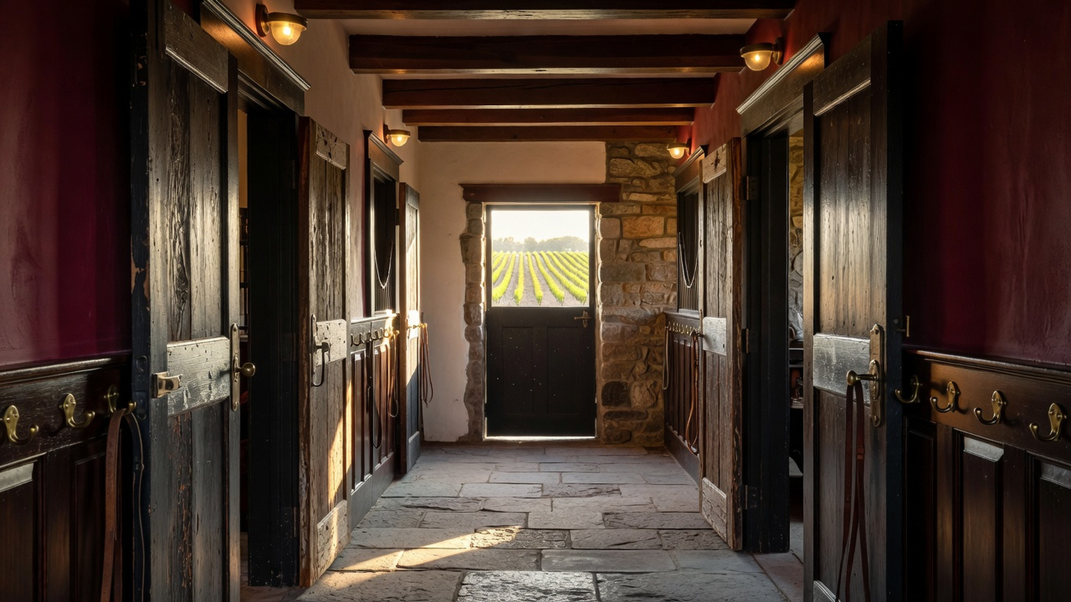 Editorial illustration inspired by a historic Napa equestrian estate, not a documentary view