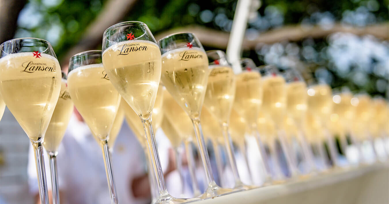 Lanson Champagne served in tall white-wine glasses