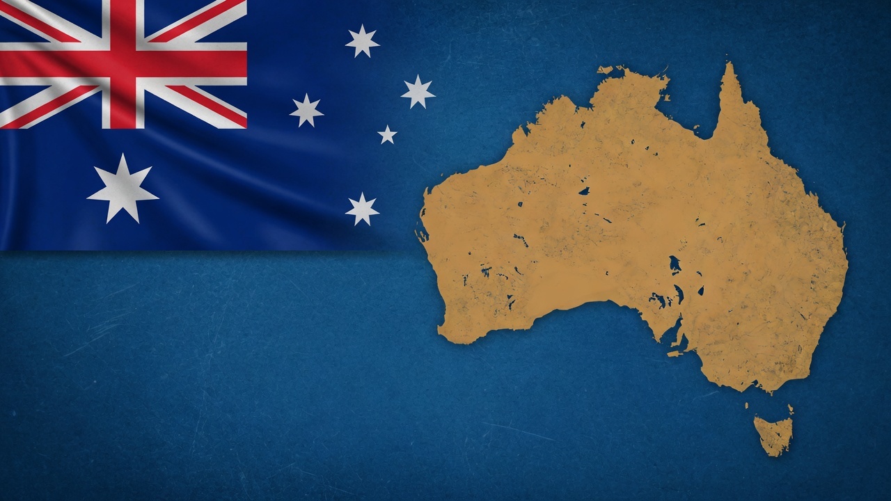Australian flag and map of Australia