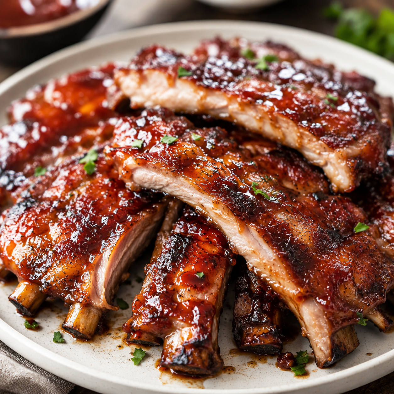 Barbecue ribs with glossy glaze