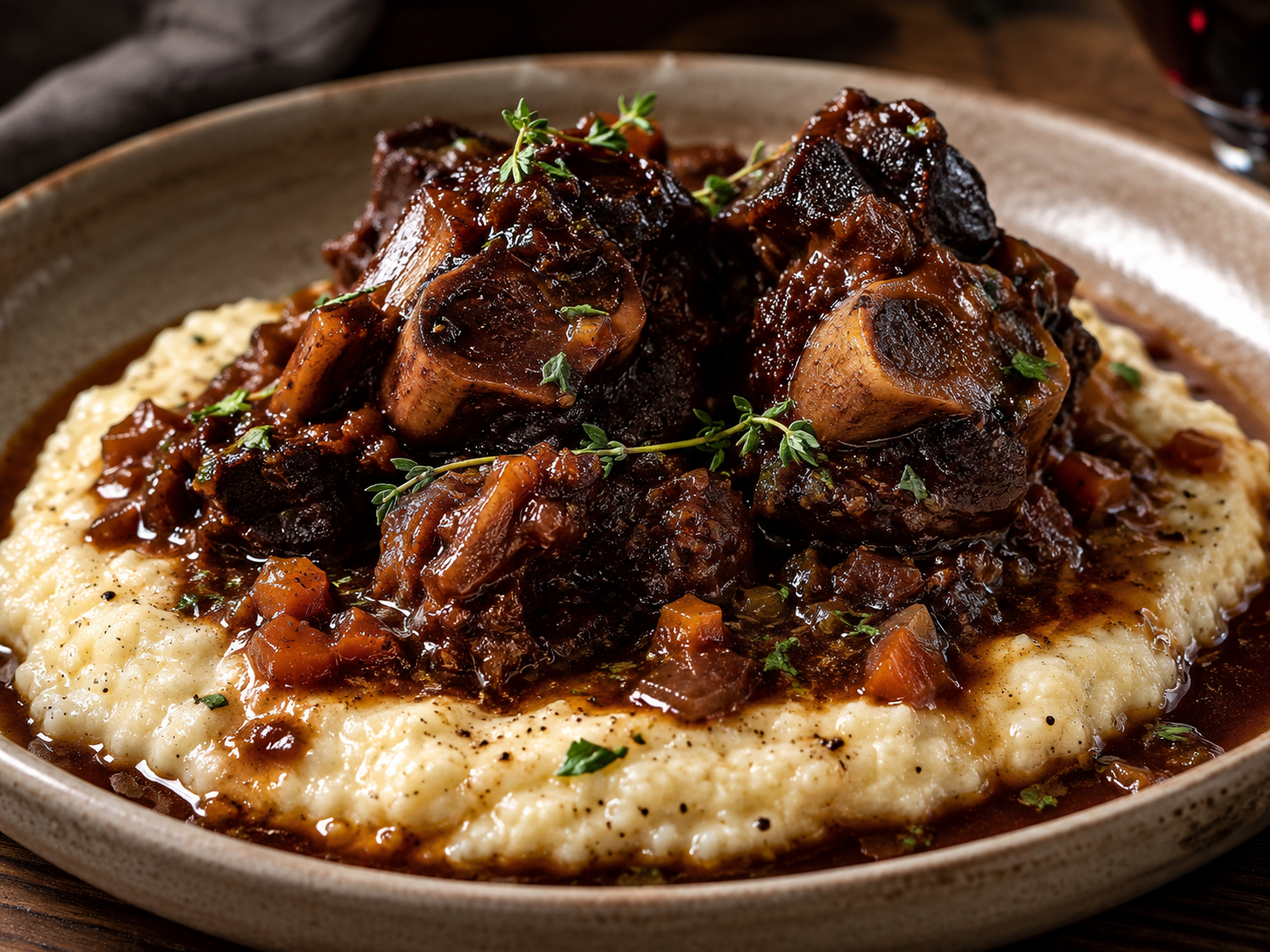 Cabernet-braised oxtail with creamy polenta