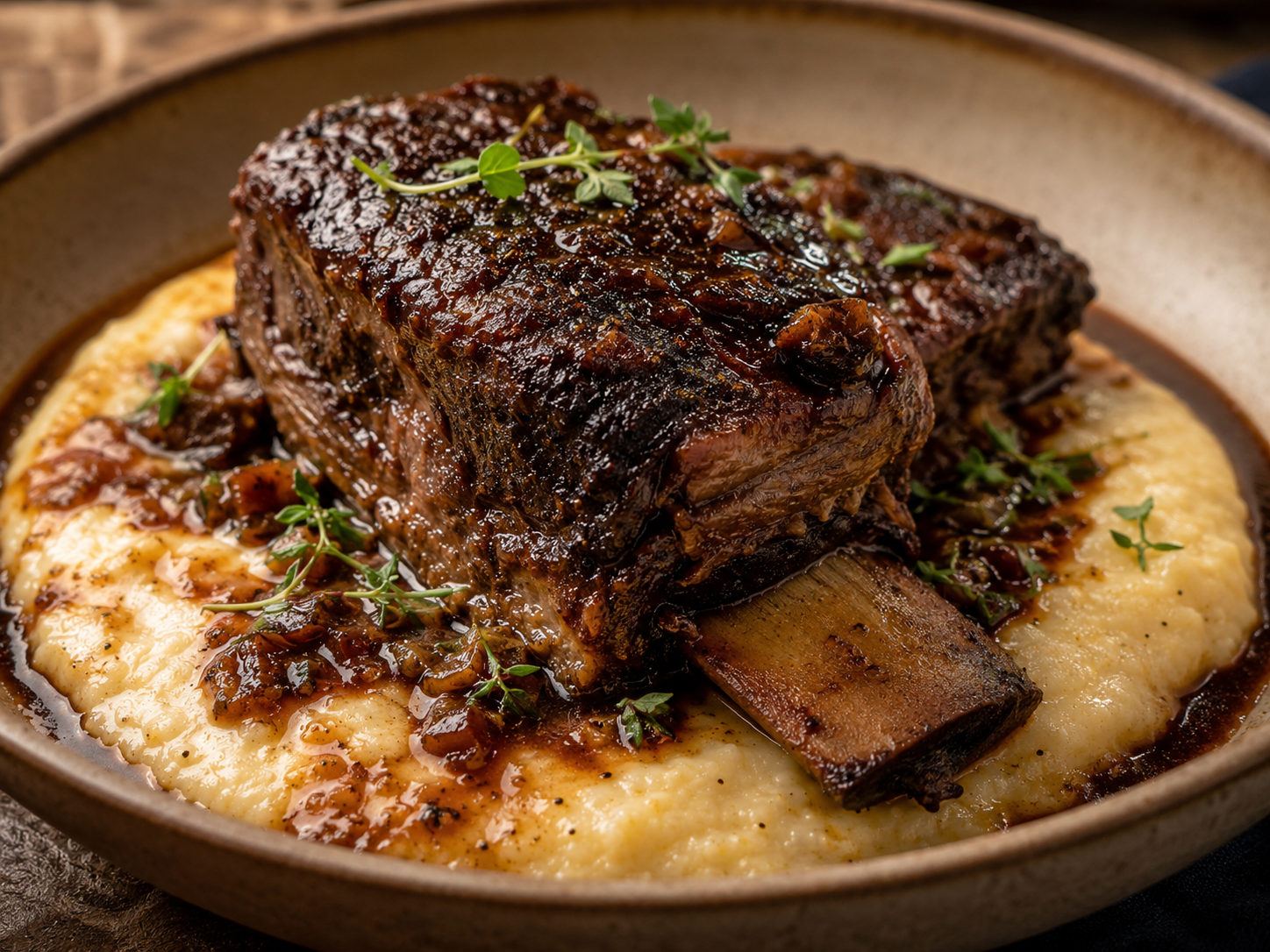 Coffee-braised short ribs with polenta