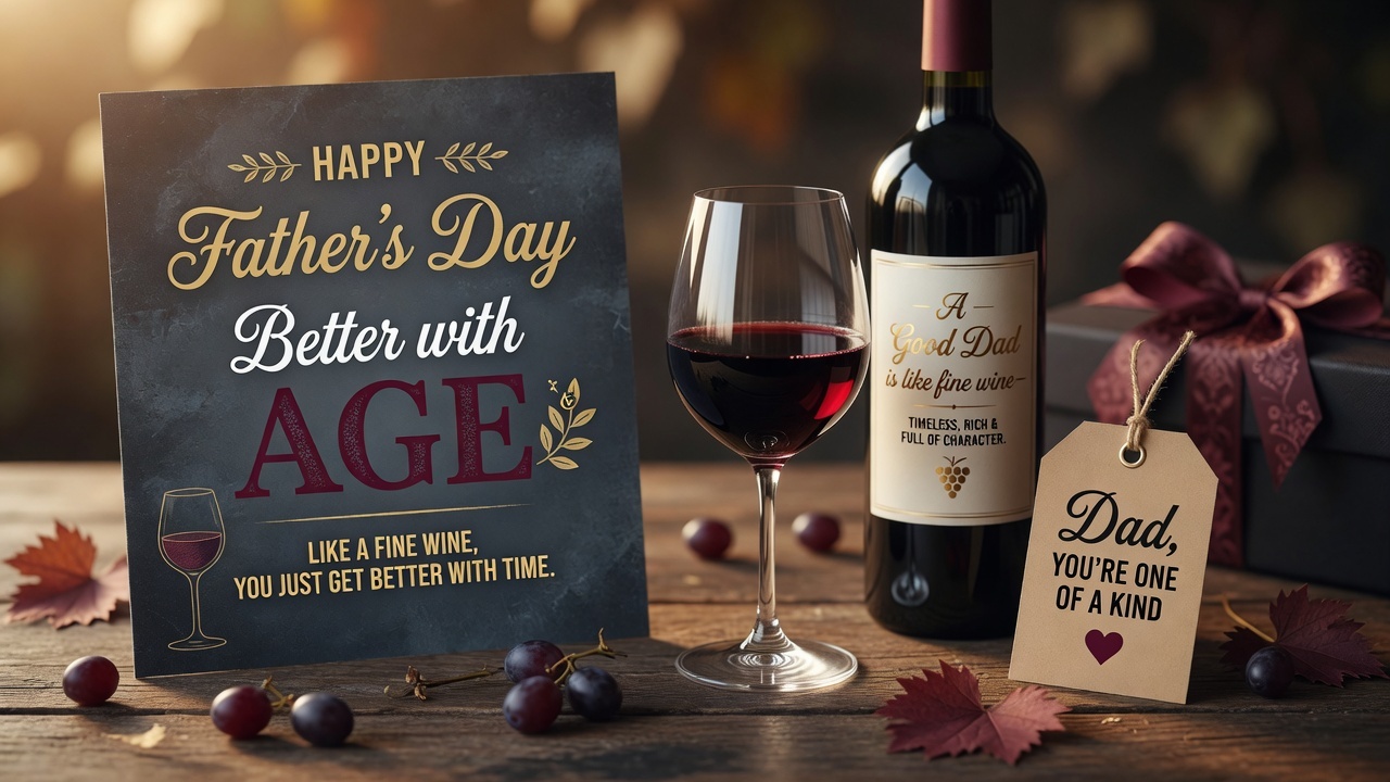 Father's Day wine table with Cabernet and glasses