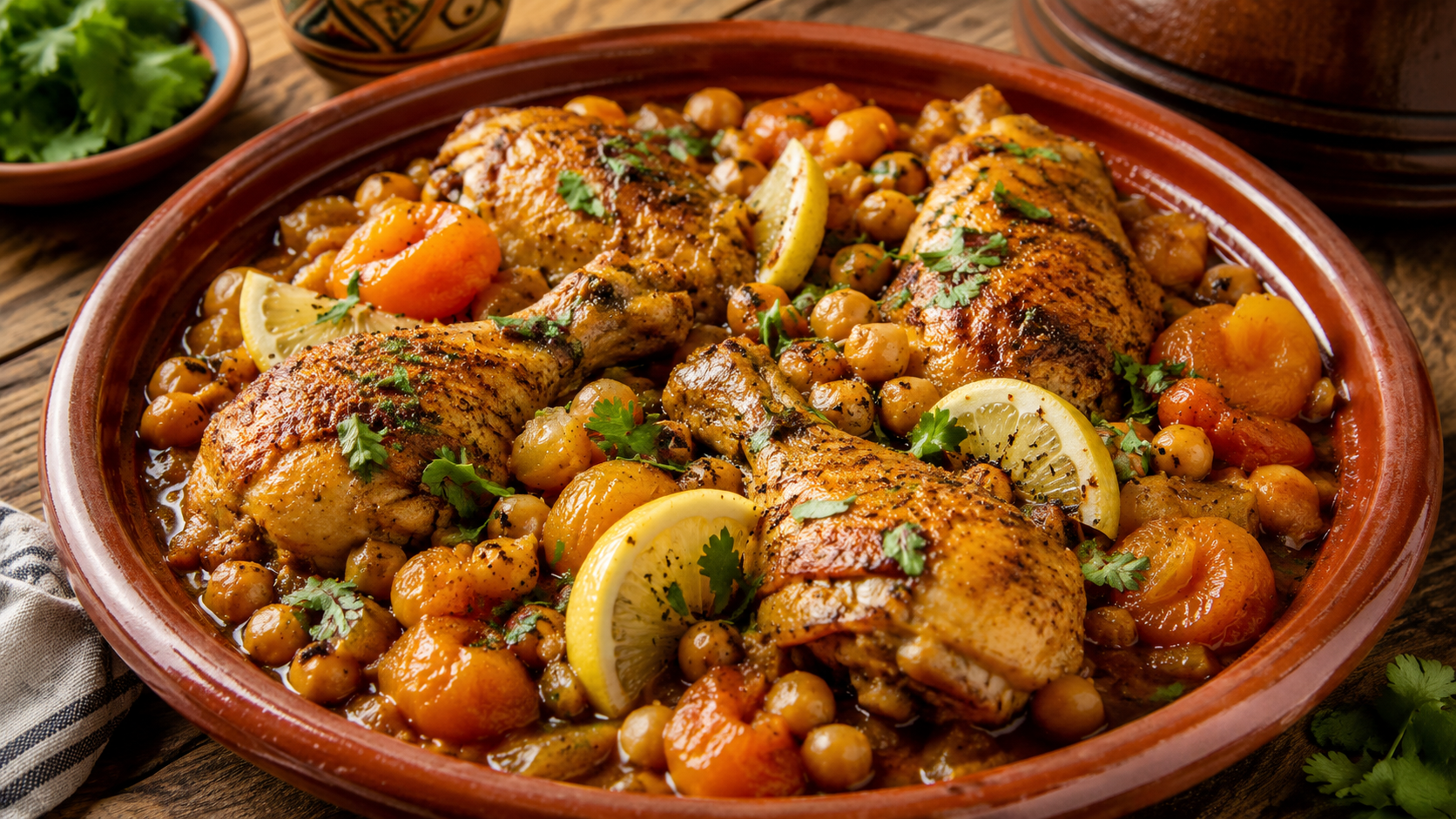 Moroccan chicken tagine with apricots and chickpeas