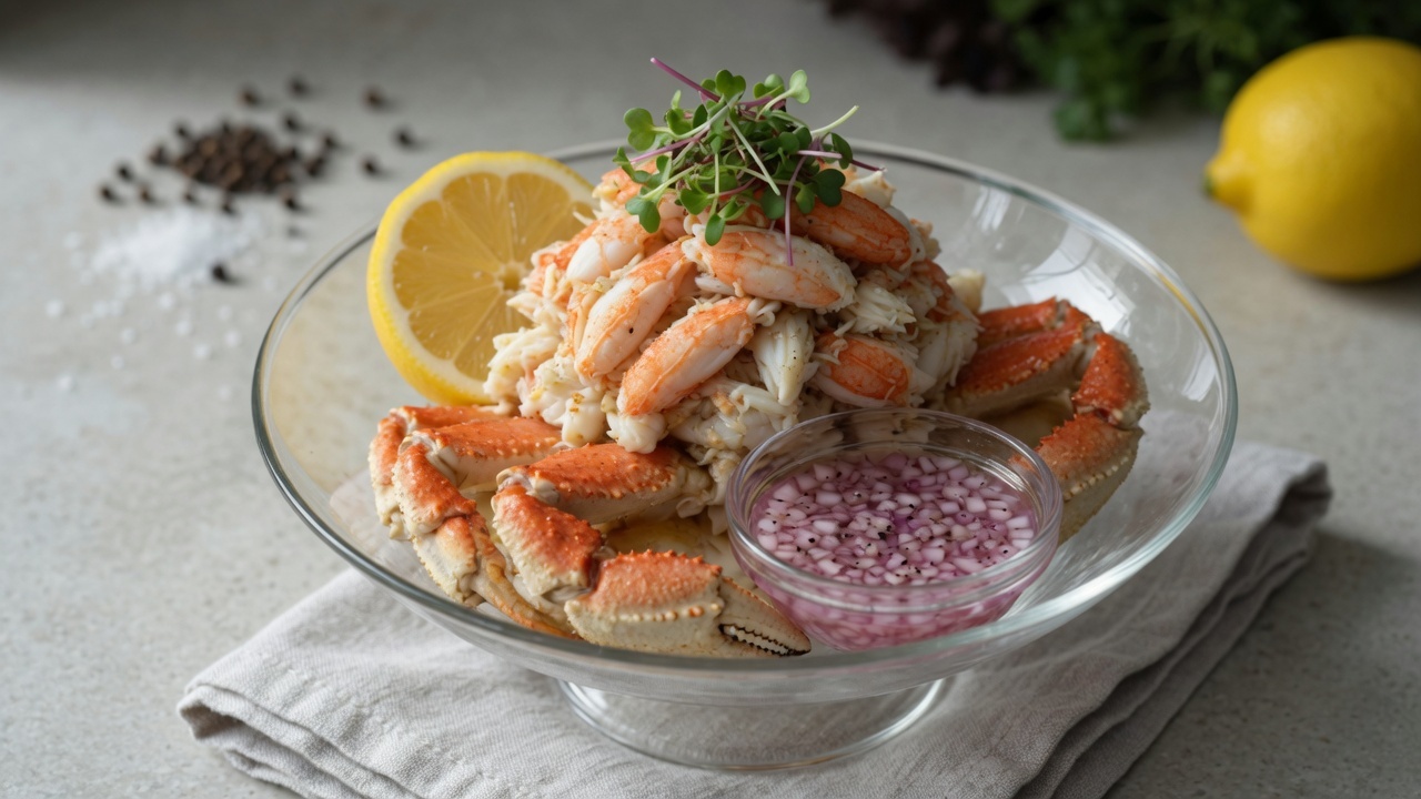 Chilled Dungeness crab cocktail with lemon and mignonette