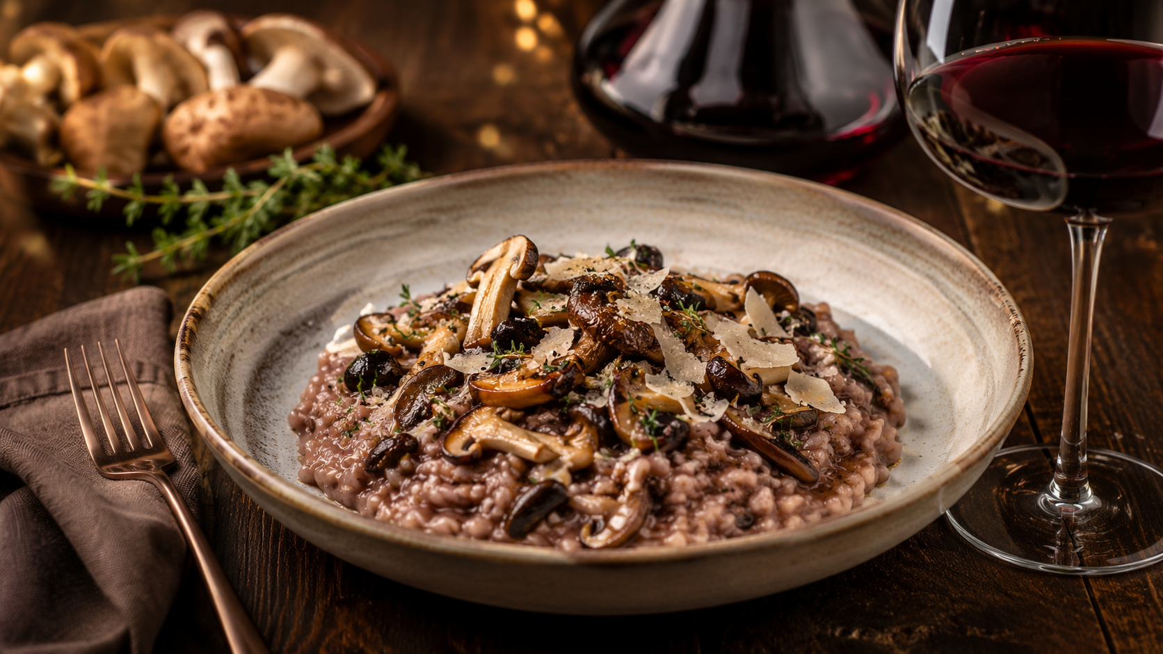 Wild Mushroom and Red Wine Risotto, food pairing image