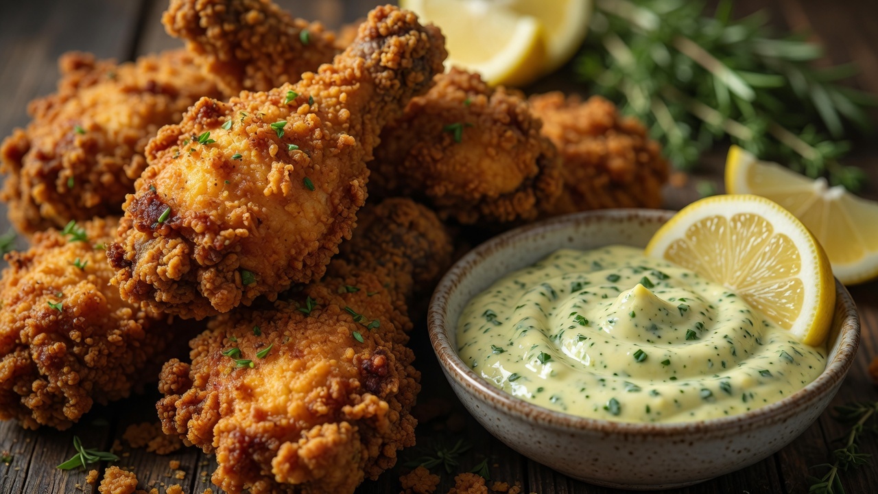Crispy fried chicken with lemon-herb aioli
