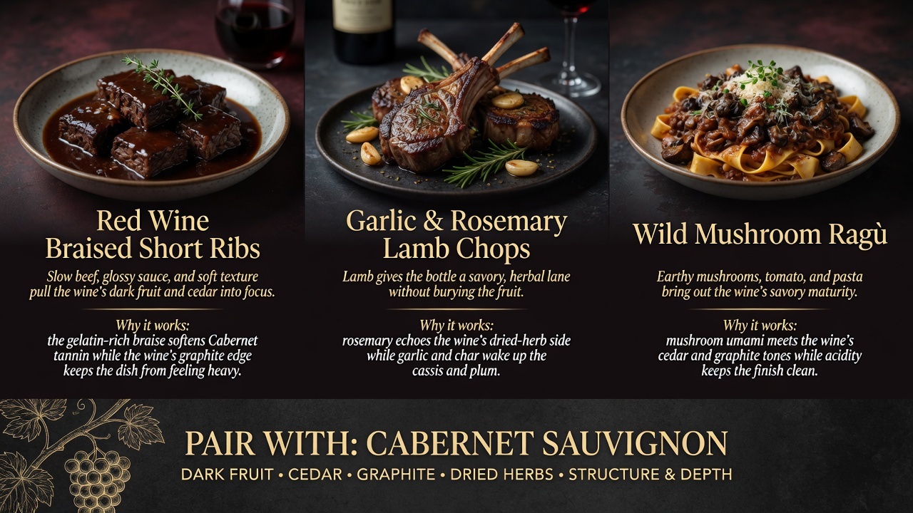 Rich savory food pairing for 2016 Cedar Knoll Vineyard Cabernet Sauvignon by Palmaz
