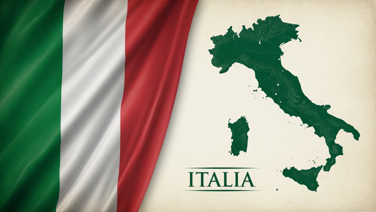 Flag and map of Italy