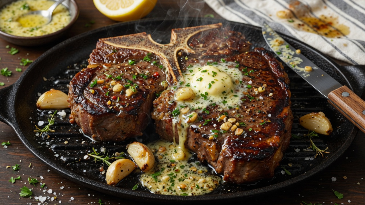 Garlic butter T-bone steak