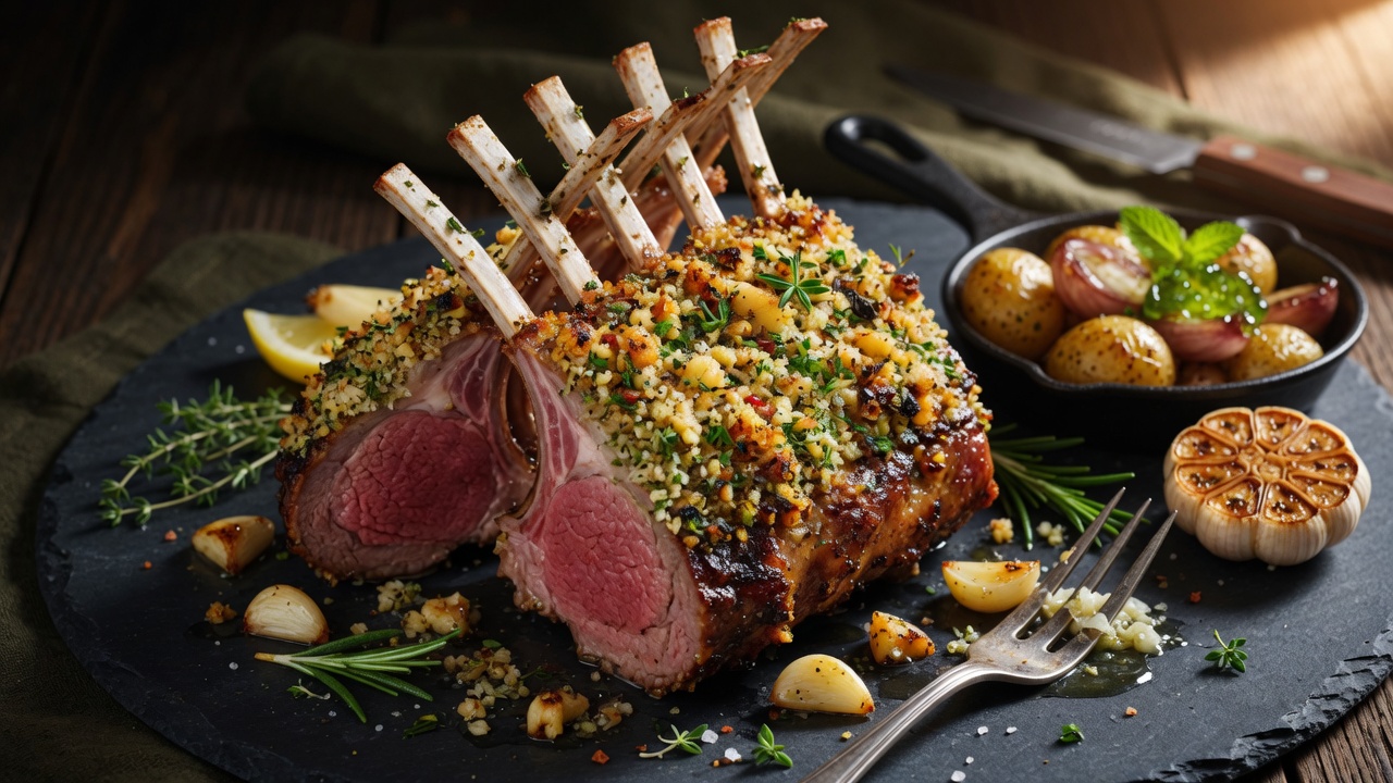 Garlic-crusted roast rack of lamb pairing