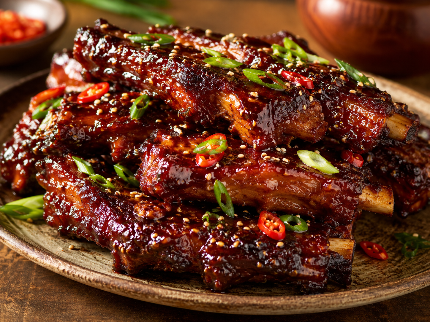 Hoisin sticky ribs with sesame and chili