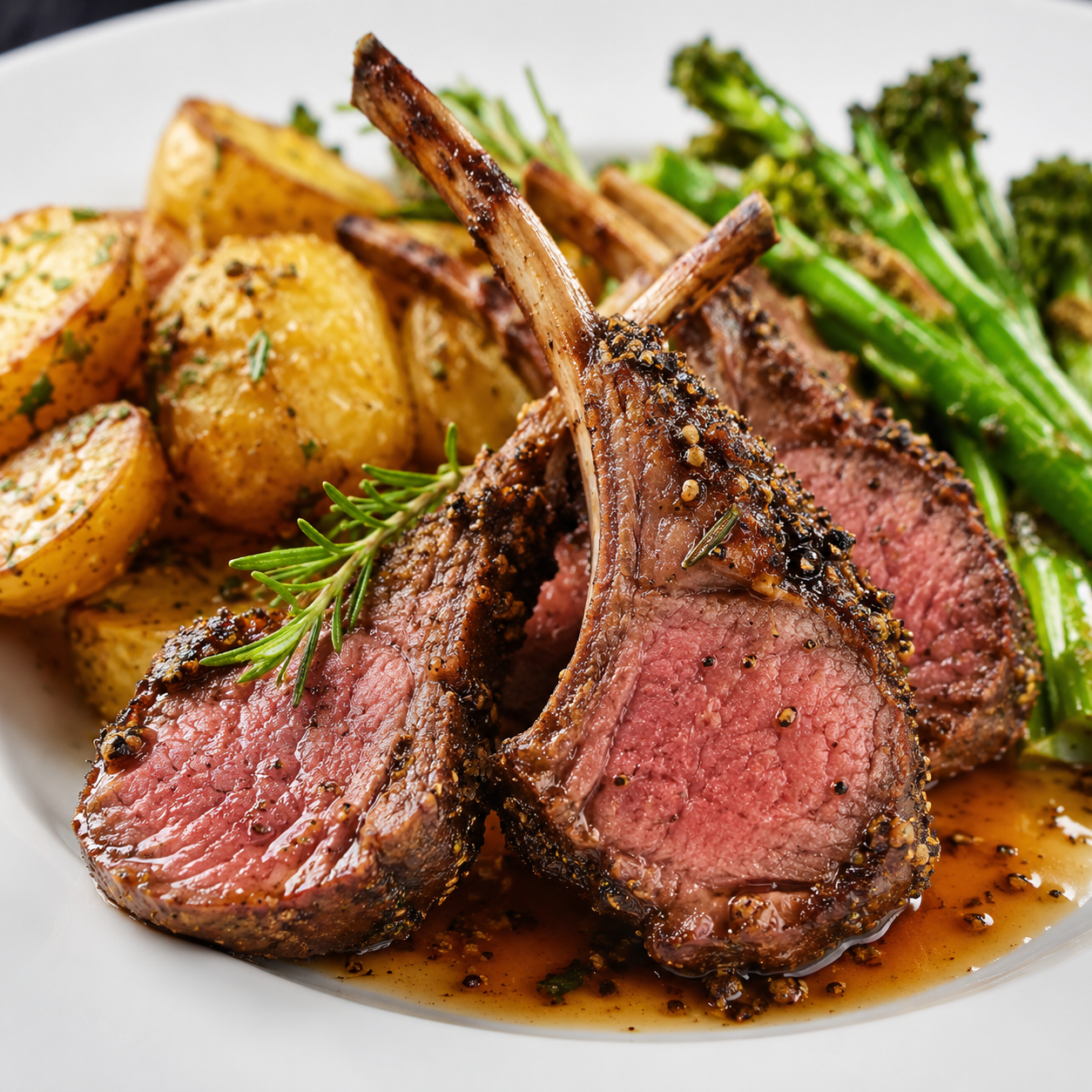 Rosemary crusted lamb chops with roasted vegetables