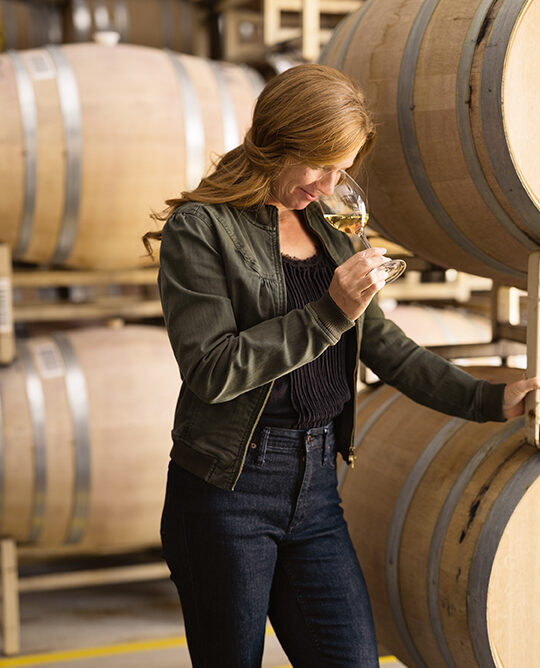 Winemaker Amanda Ingram in the barrel room