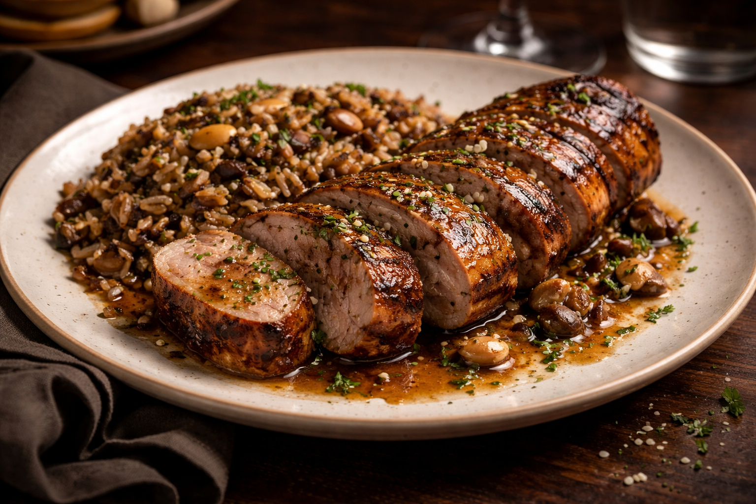 Grilled Pork Tenderloin with Wild Rice Pilaf