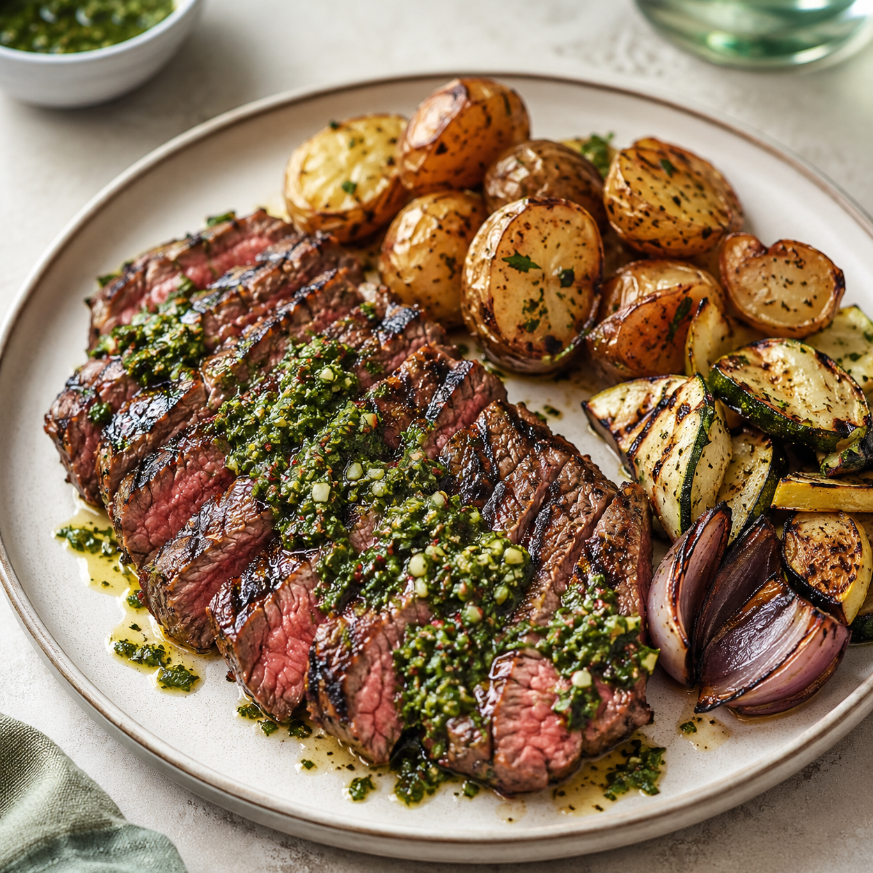 Grilled hanger steak with chimichurri