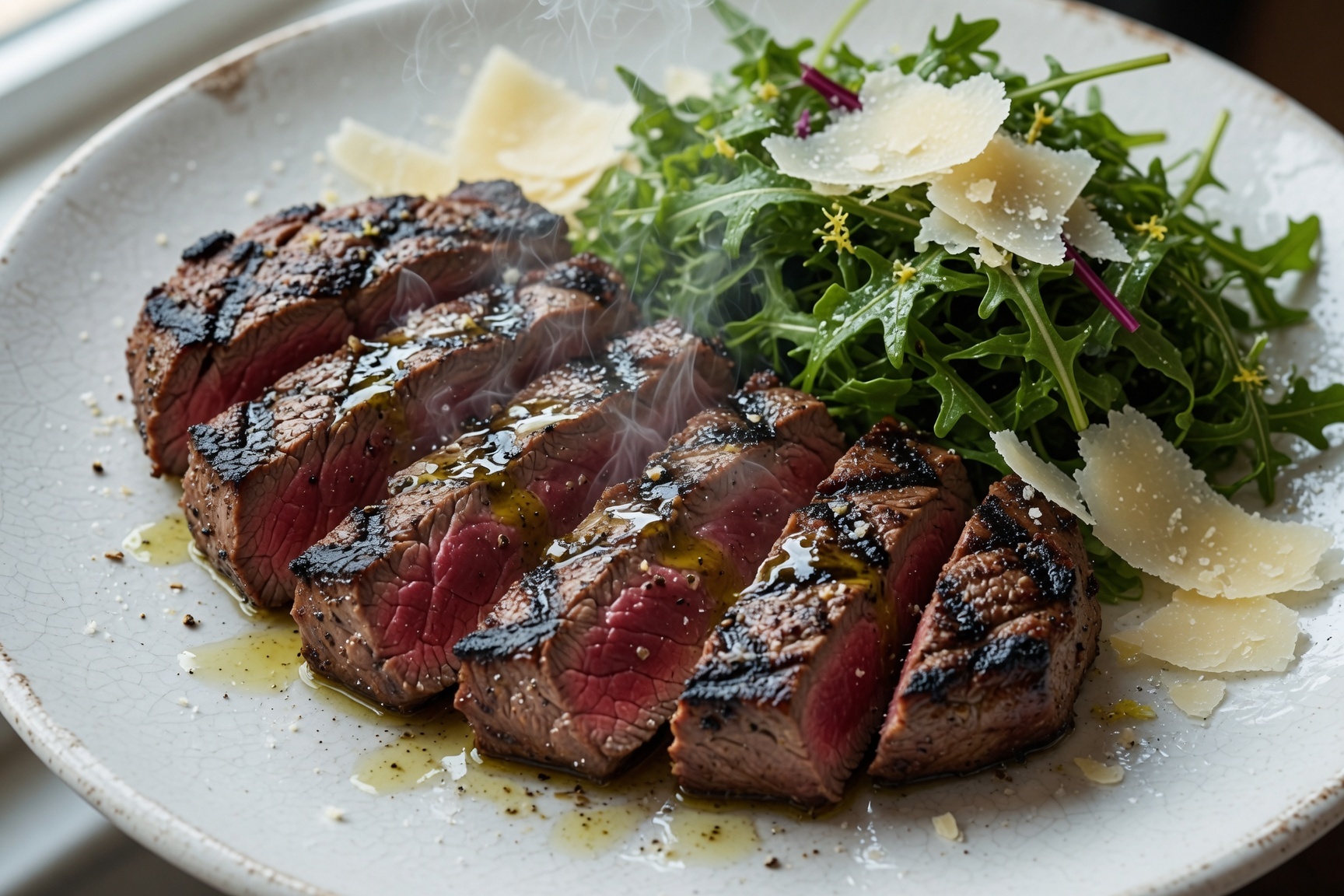 Bistecca ai Ferri with arugula and Parmesan pairing for 2020 Bibi Graetz Testamatta Toscana