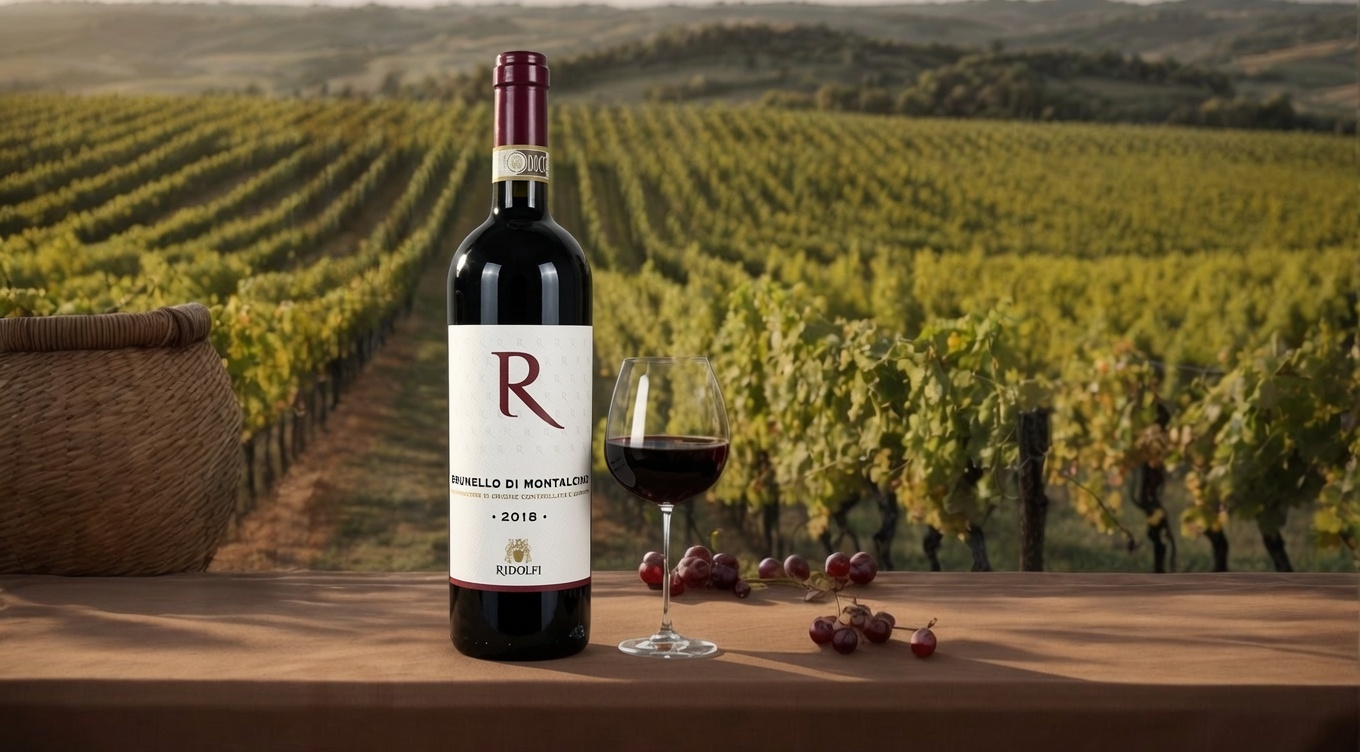 Tuscan vineyard landscape and Brunello cellar atmosphere