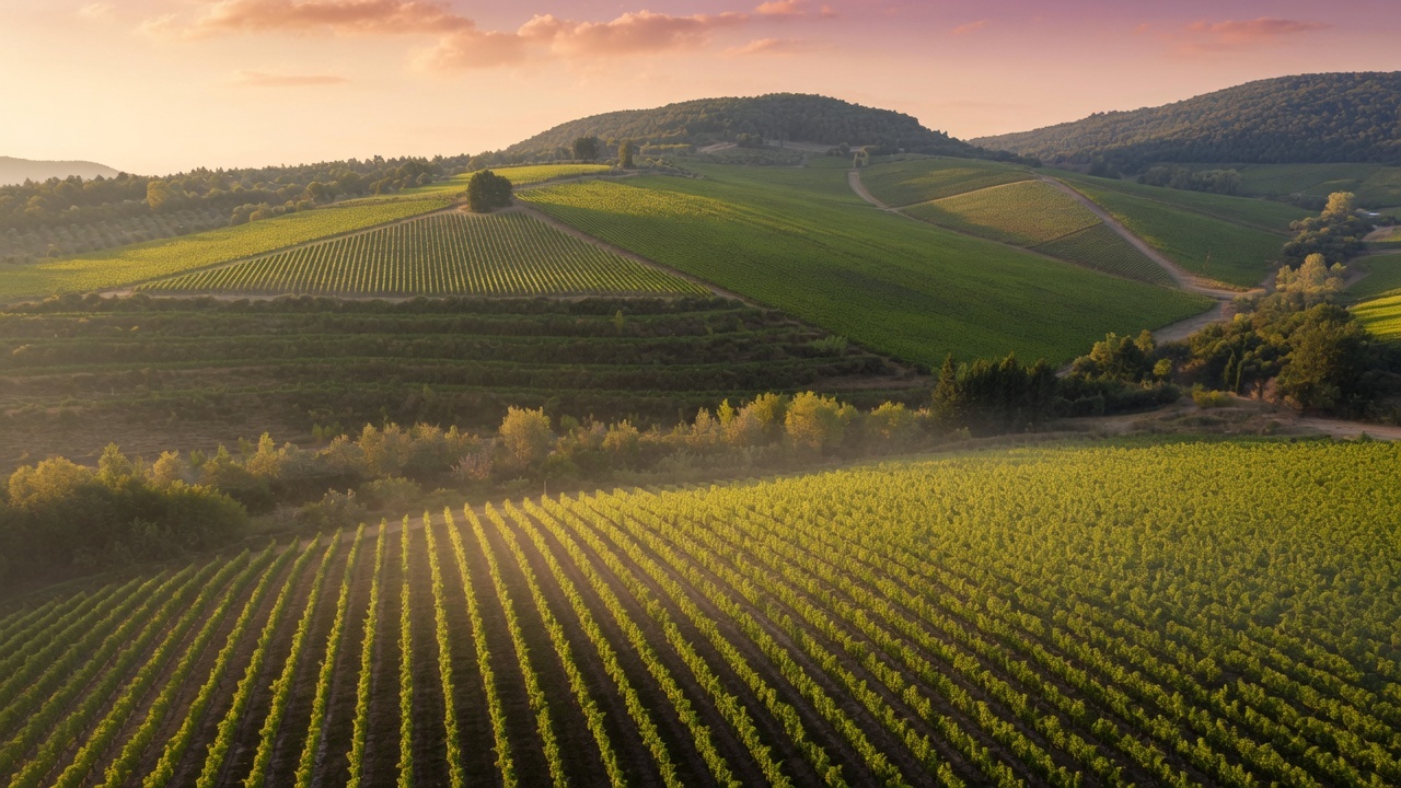 Bolgheri vineyard hills at sunset